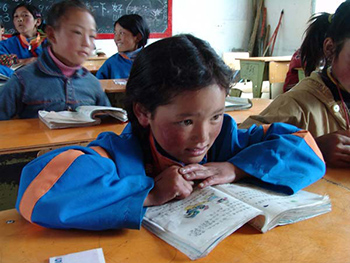 Tibetan children learning in school